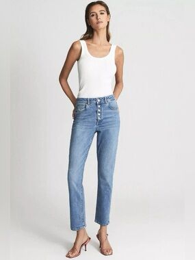 Reiss Light Blue Bailey Cropped Straight Leg Jeans